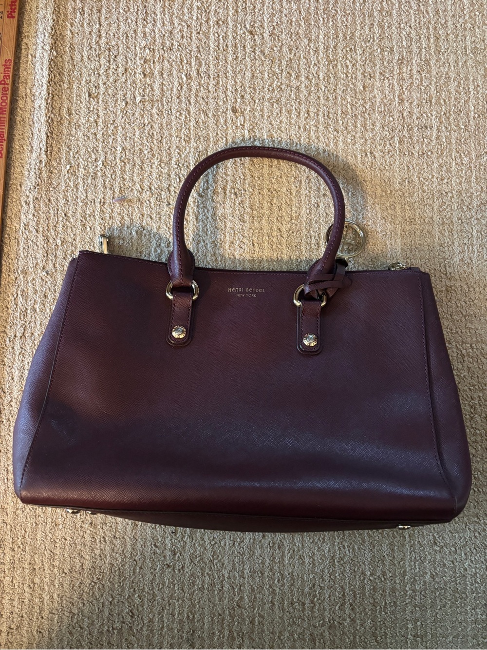 henri bendel wine leather satchel